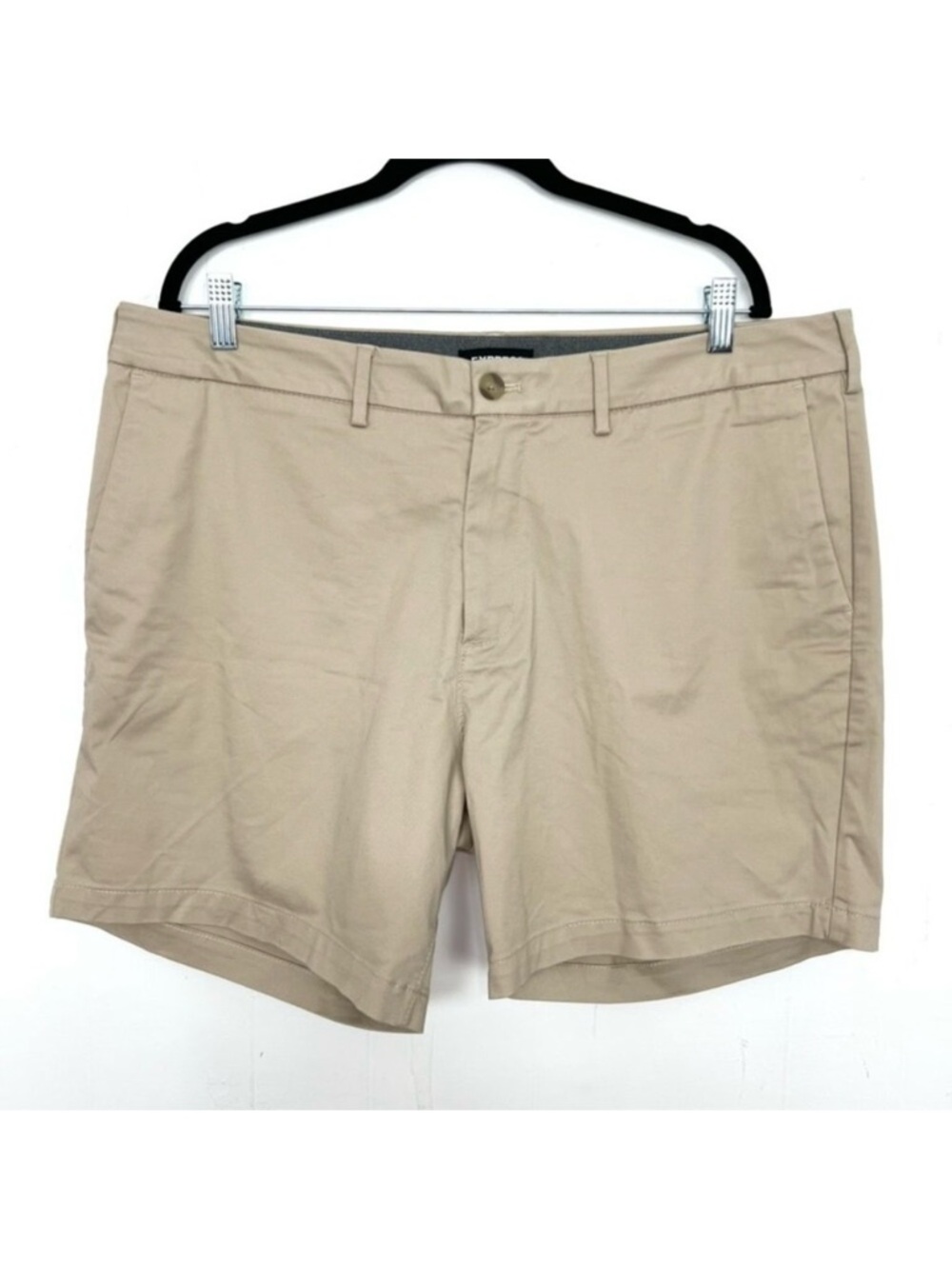 Express 6"‎ Inseam Shorts Beige Flat Front Casual 38 Waist
